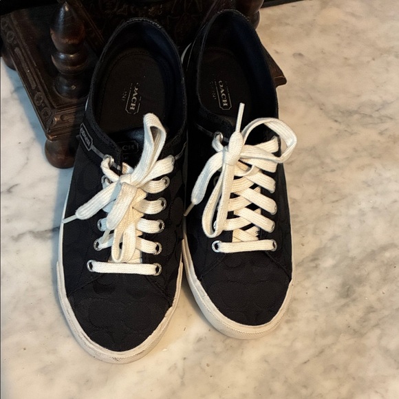 Coach Shoes - Coach Black Canvas Low-Top Sneakers with White Laces